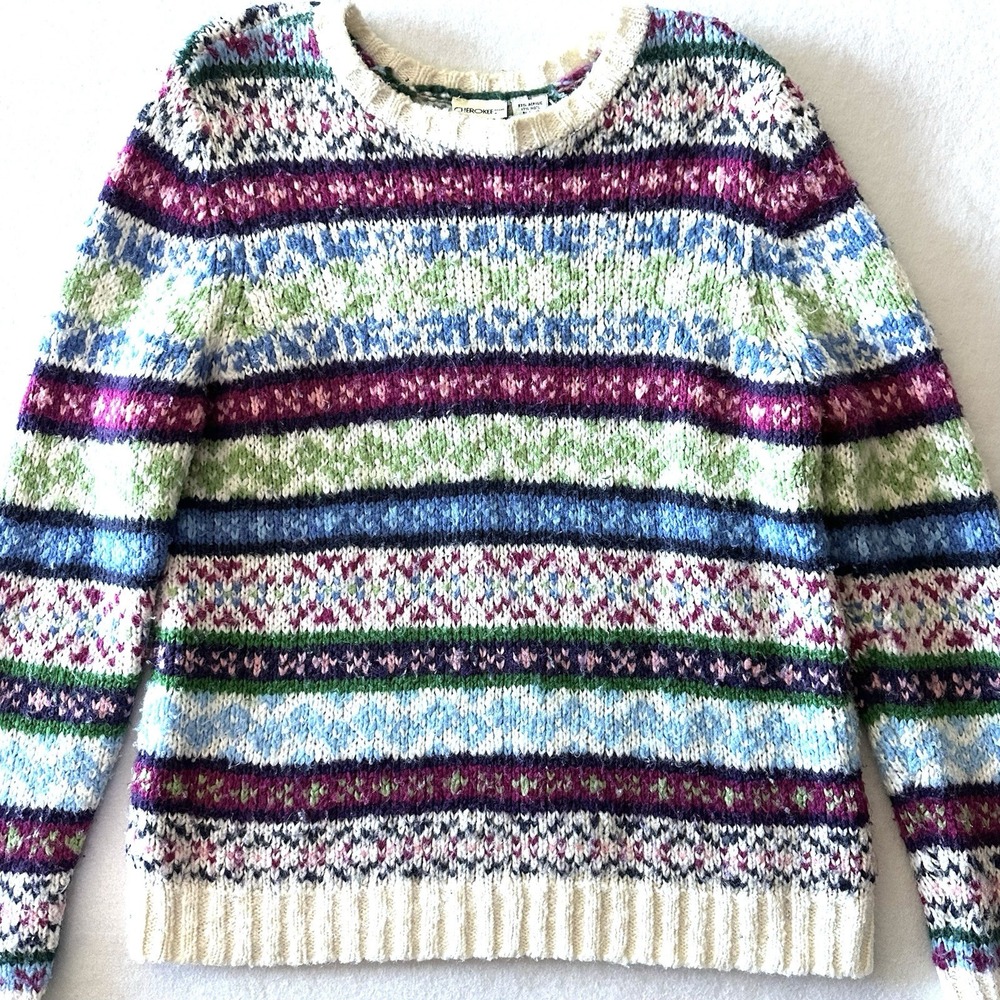 Y2K Nordic L‎ Large Wool Blend Sweater Nordic FairIsle Vintage Crewneck Colorful